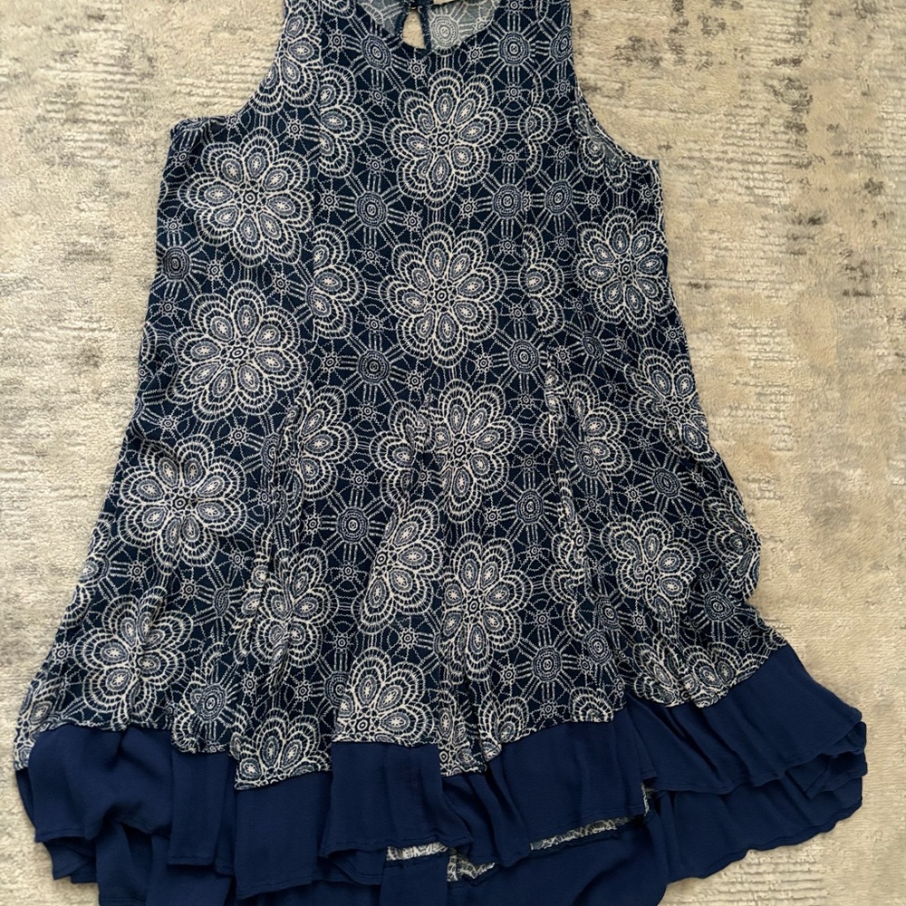 Altar'd State Navy and White Floral High-Low Dress